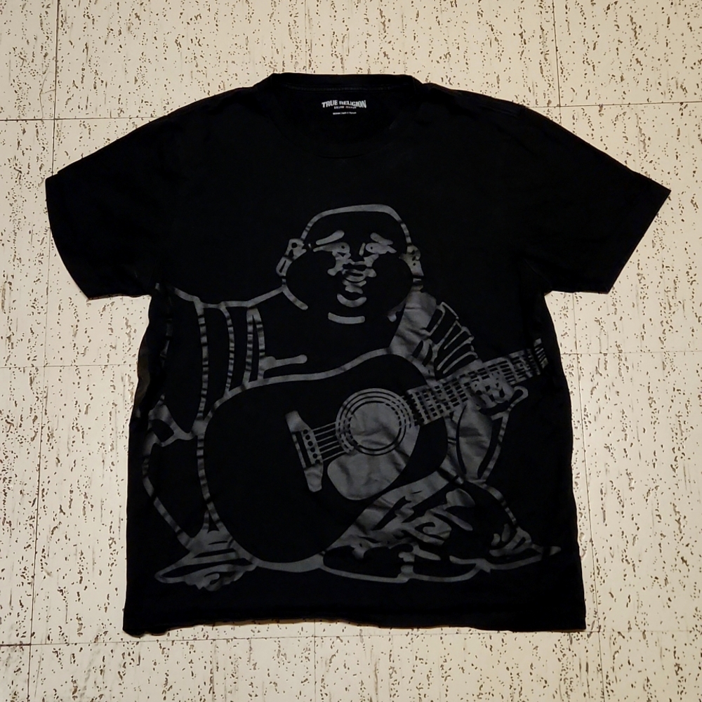 True Religion Black SS Oversize Buddha Big Logo Full Graphic Crewneck T Shirt